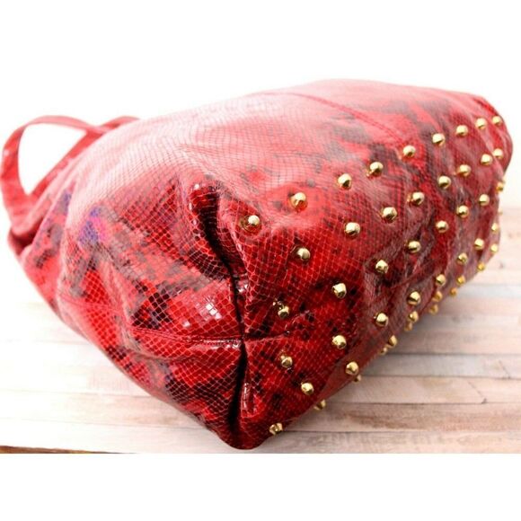 LRG WORTH NEW YORK STUDDED SNAKE PRINT RED GENUINE LEATHER SHOULDER BAG HANDBAG - Picture 9 of 12